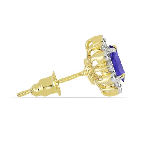 BUY 14K GOLD REAL TANZANITE GEMSTONE HALO EARRINGS